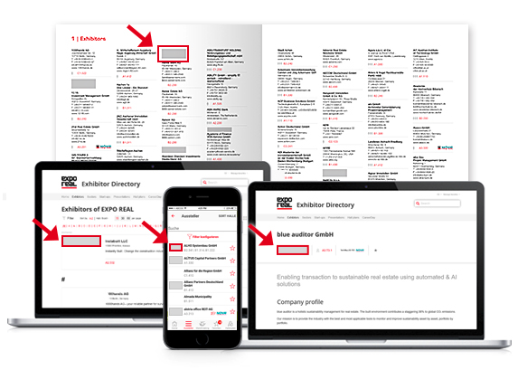 Logo im EXPO REAL Guide, Ausstellerverzeichnis & in der App